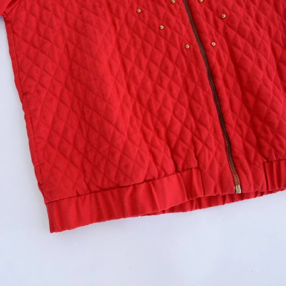 Vintage Megan Moore Red with Gold Bead Stud Zip Up Bomber Jackets Size  8 - Picture 7 of 11